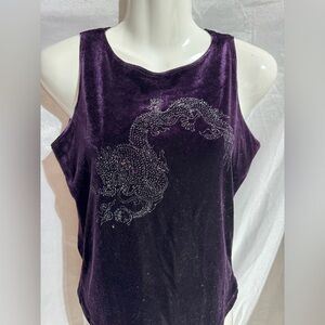 Vintage Purple Velvet Sleeveless Top with Glitter Dragon by Rave City sz Sm/Med